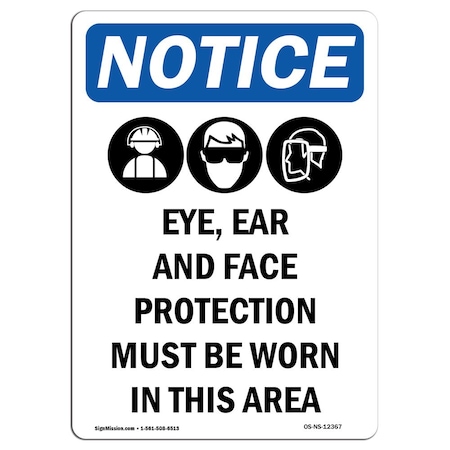 Signmission OSHA Notice Sign, Eye Ear And Face With Symbol, 10in X 7in Rigid Plastic, 7" W, 10" L, Portrait OS-NS-P-710-V-12367
